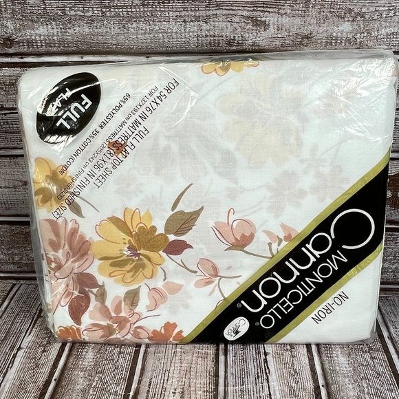Vtg CANNON MONTICELLO Full Dbl Flat & Fitted Sheet Set Corry Brown Color Way NEW - Picture 3 of 8